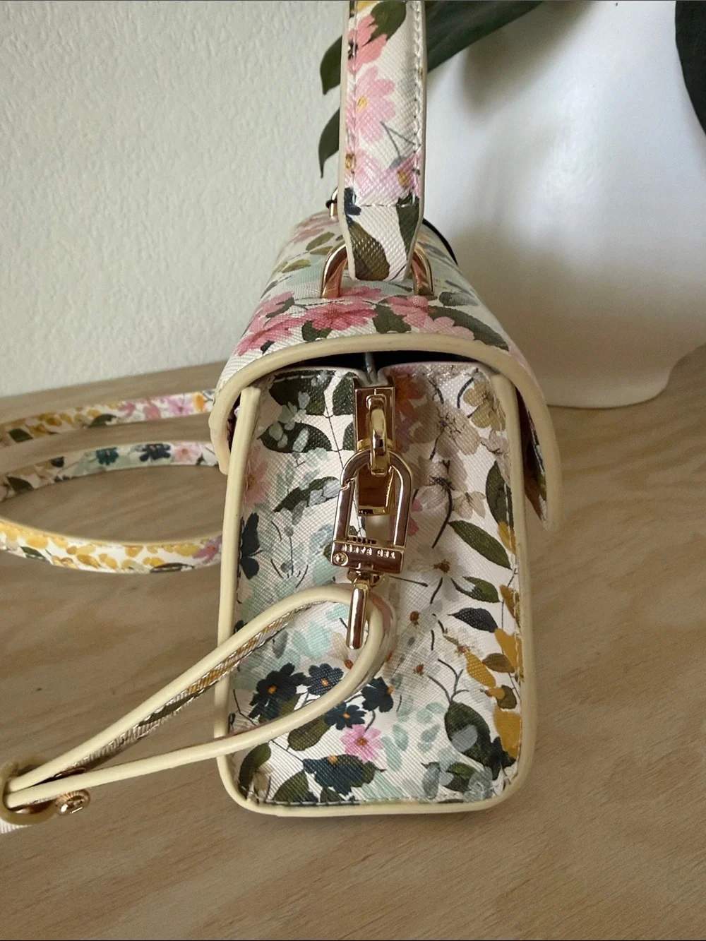 Ted Baker Lili Satchel Cream Floral Top-Handle Satchel with Gold Hardware